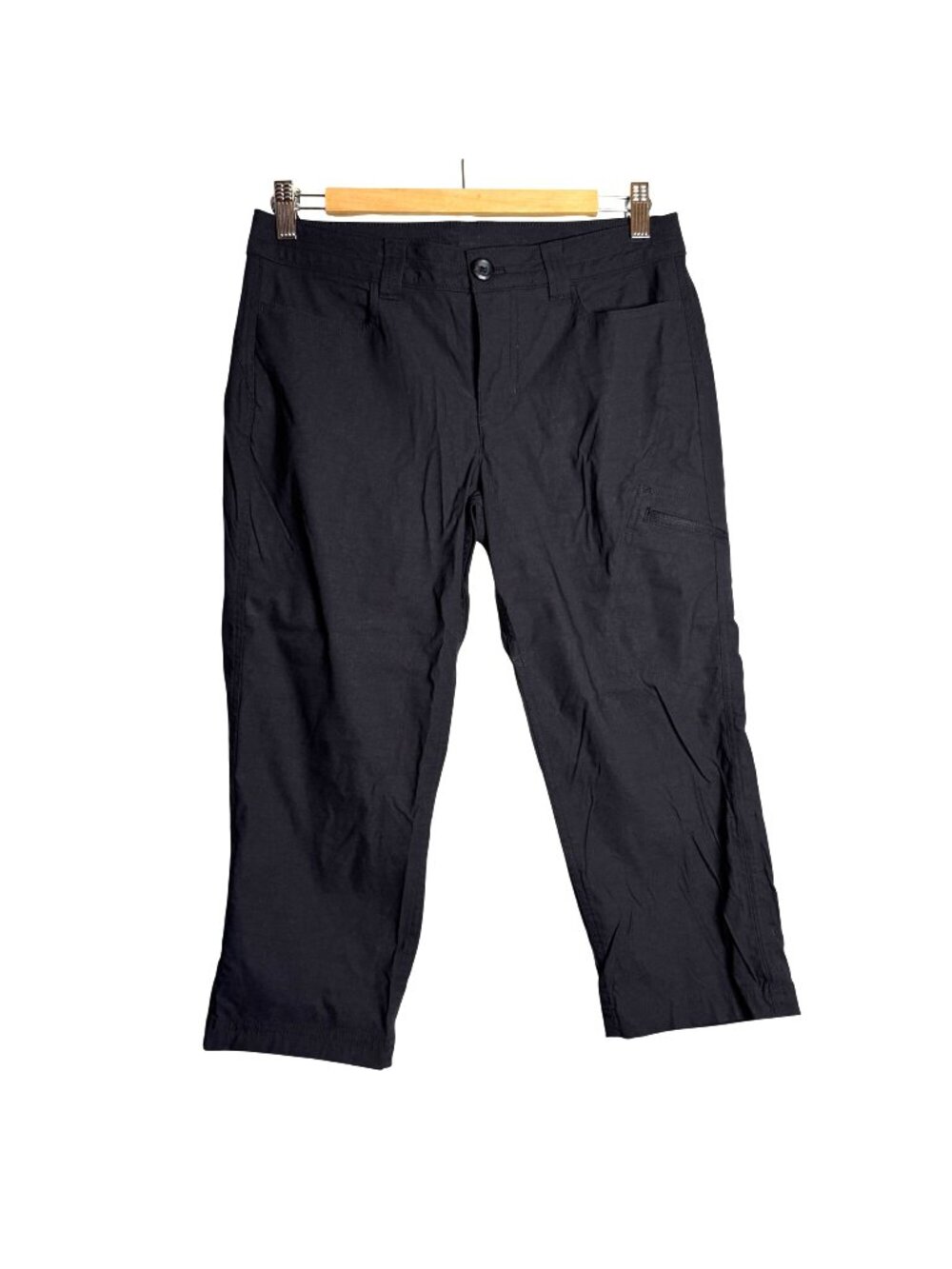 Eddie Bauer 6 Black Stretch Nylon Blend Capri Pants Adjustable Hem Minimalist